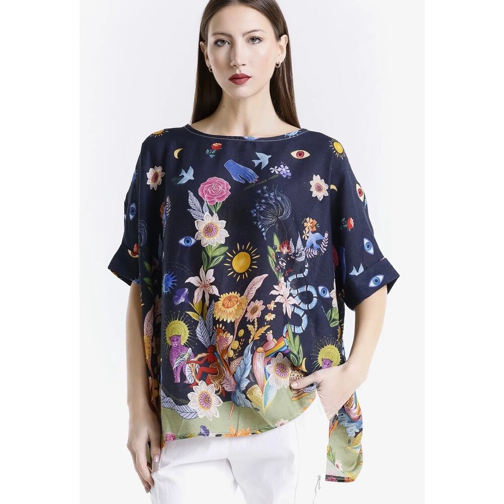 Tina Stephen’s Italy NWT Ethel Paradise 100% Linen Tunic Shirt One Size